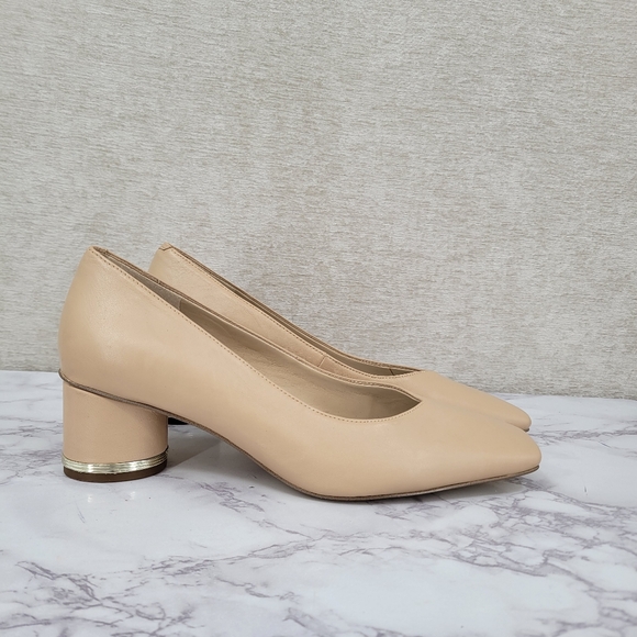 Franco Sarto Womens Pisa Leather Square Toe Pumps Nude Beige Heels - Picture 2 of 12